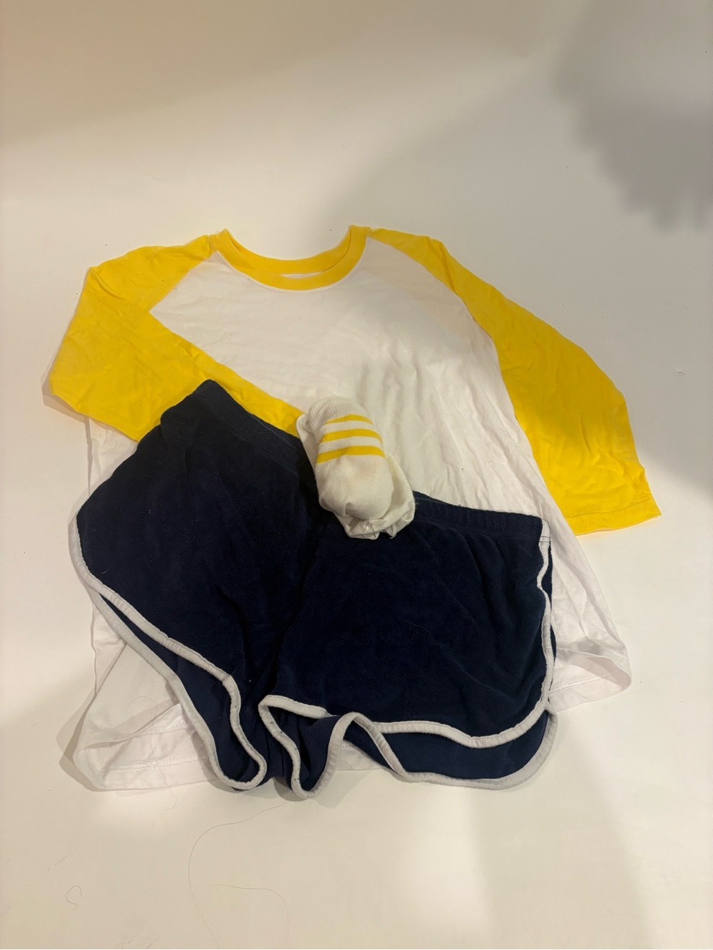 Yellow & White Raglan Tee with Navy Shorts - Riverdale Cheerleader costume